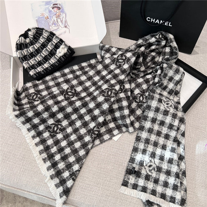 chanel hat and scarf set women's
