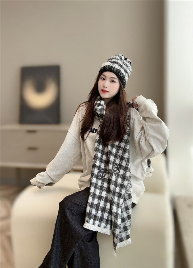 chanel hat and scarf set women's